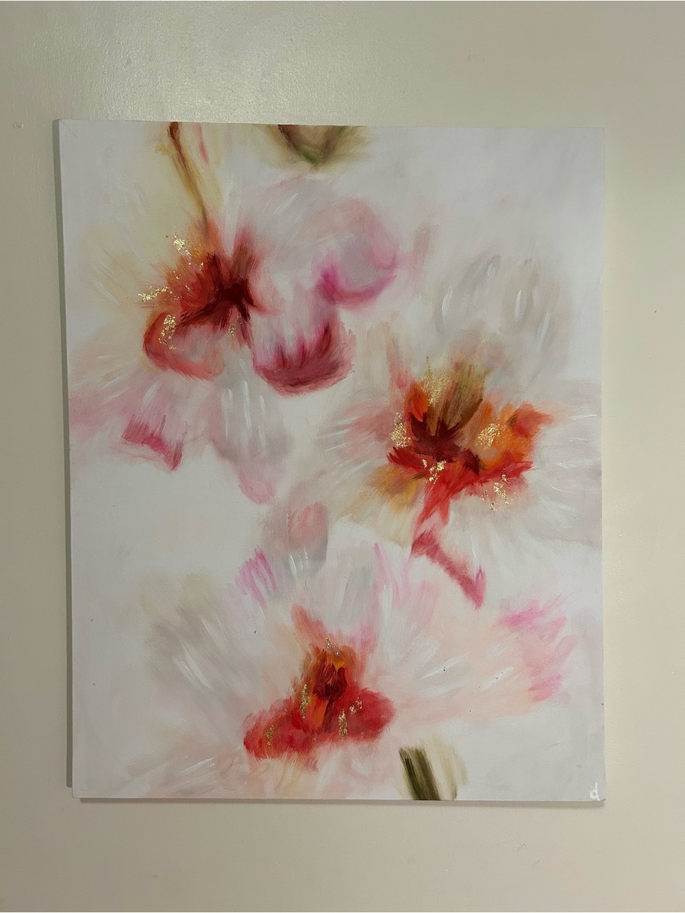 Abstract Floral Canvas Painting - Pink & Coral Accents